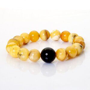 Natural Stretch BALTIC Amber Bracelet, Egg Yolk Amber, 100% NATURAL Amber 10mm
